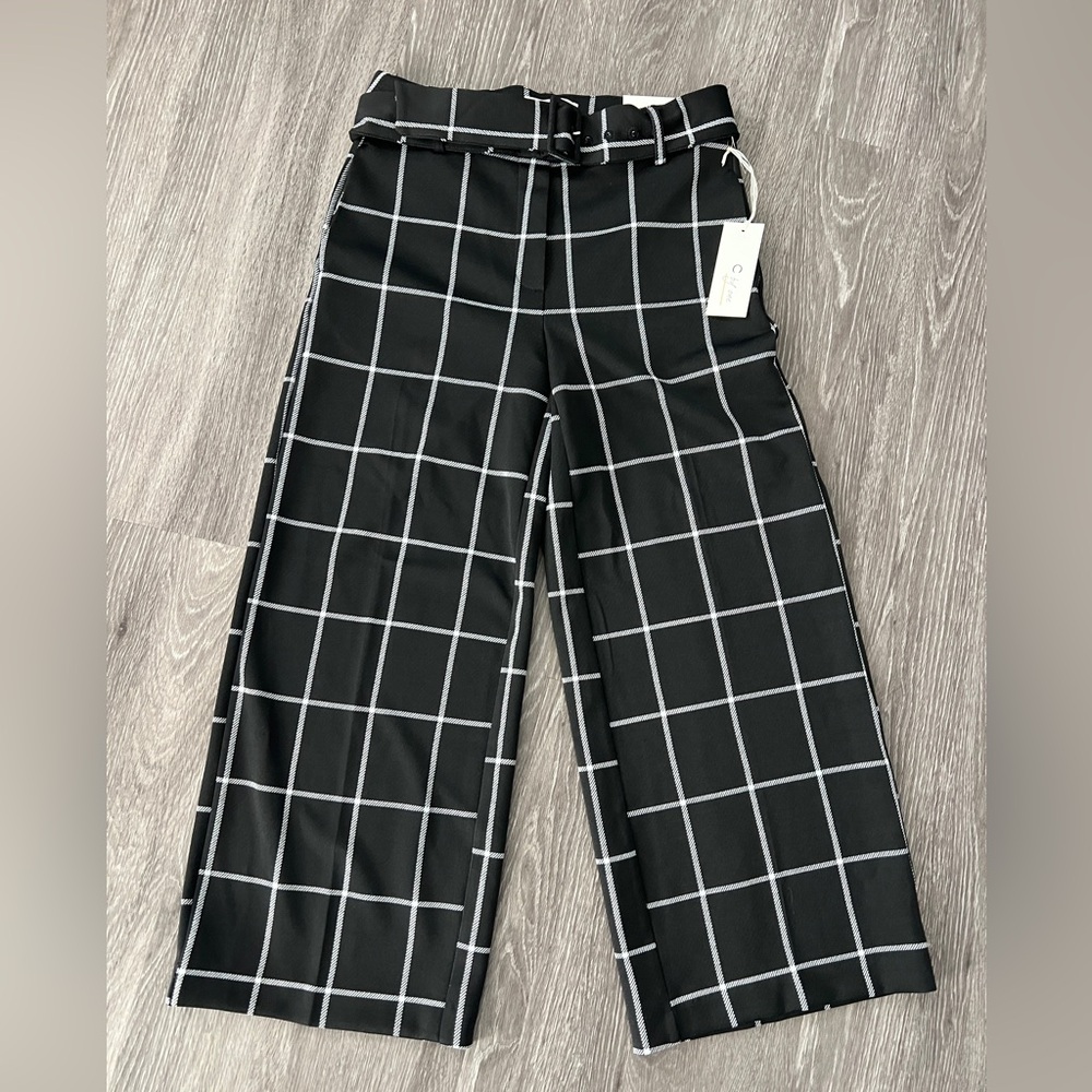 C by one Black and White Checkered Wide Leg ankle length Pants Medium NEW